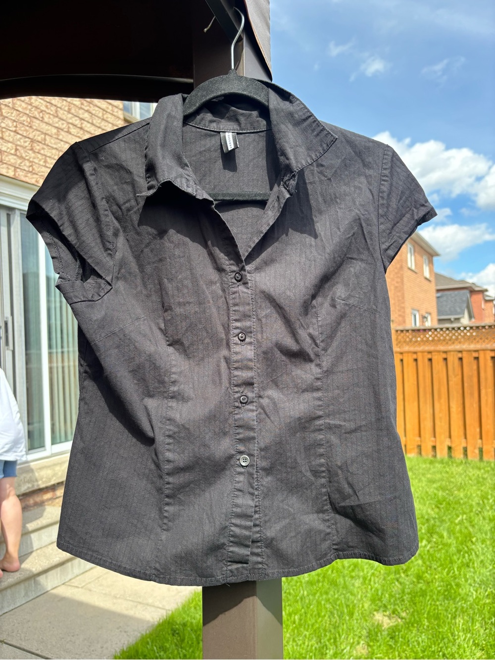 Women’s Black Button-Down Cap Sleeve Shirt